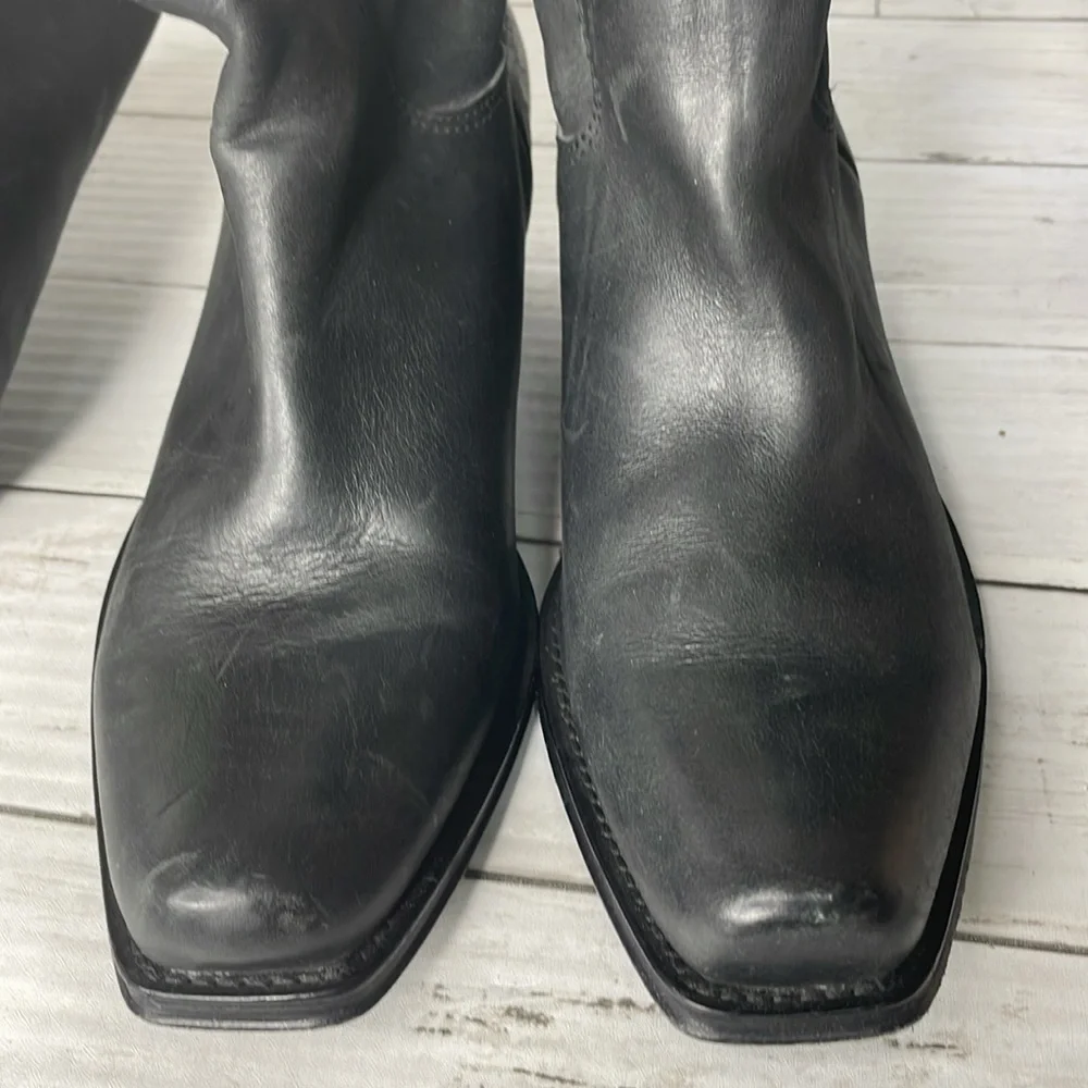 Juicy Couture Black Leather Square Toe Over The Knee Boots